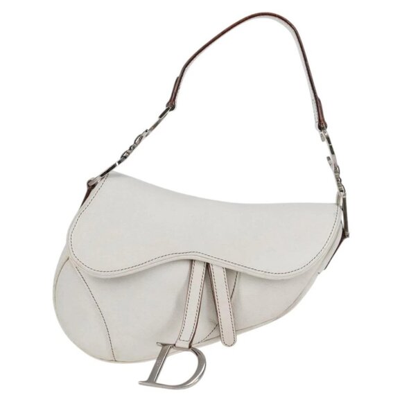 Christian Dior Saddle bag Hand Bag Leather White Auth am8050A - Picture 2 of 16